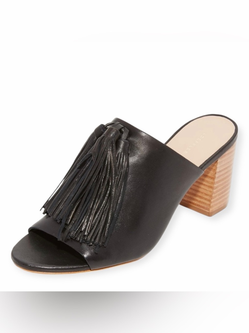 LOEFFLER RANDALL Cleo Black Tassel Leather Block Heel Sandal Mules + Box - Picture 14 of 16